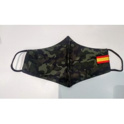 Mascarilla higiénica reutilizable tela camuflaje con bandera de España